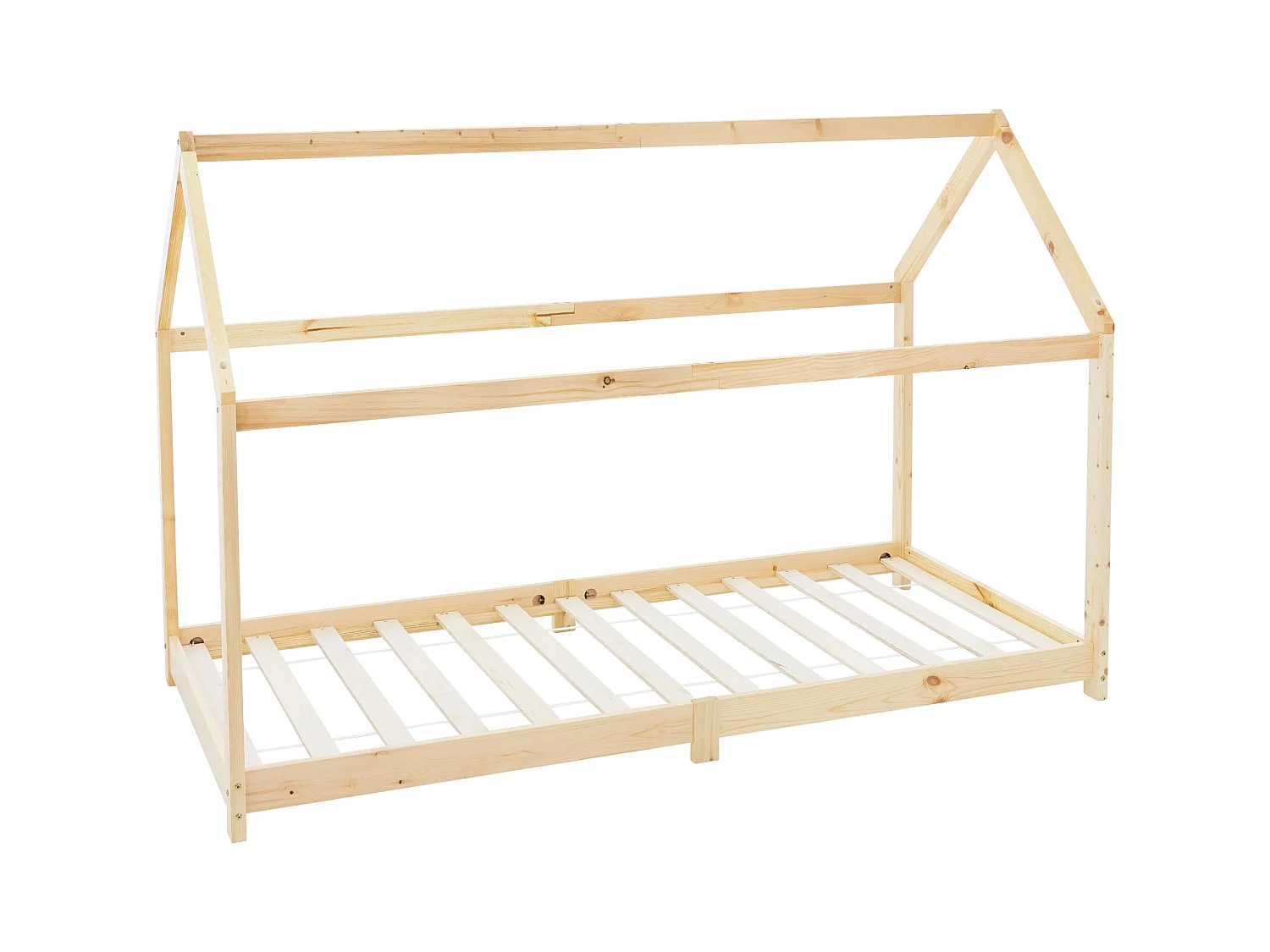 ML-Design Cama infantil 90x200cm color natural con listones de madera de pino maciza mobiliario forma de casa tienda de campaña para niños