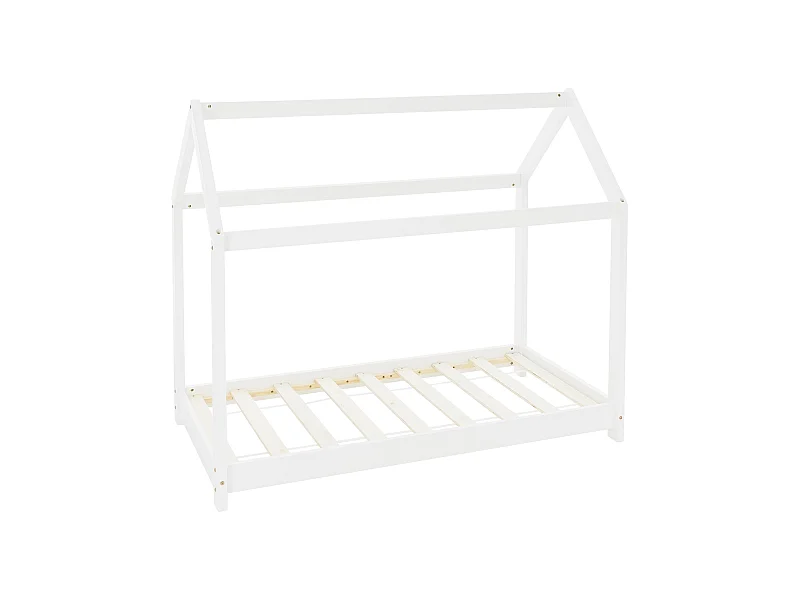 ML-Design Cama infantil 80x160cm color blanco con listones de madera de pino maciza mobiliario forma de casa tienda de campaña para niños
