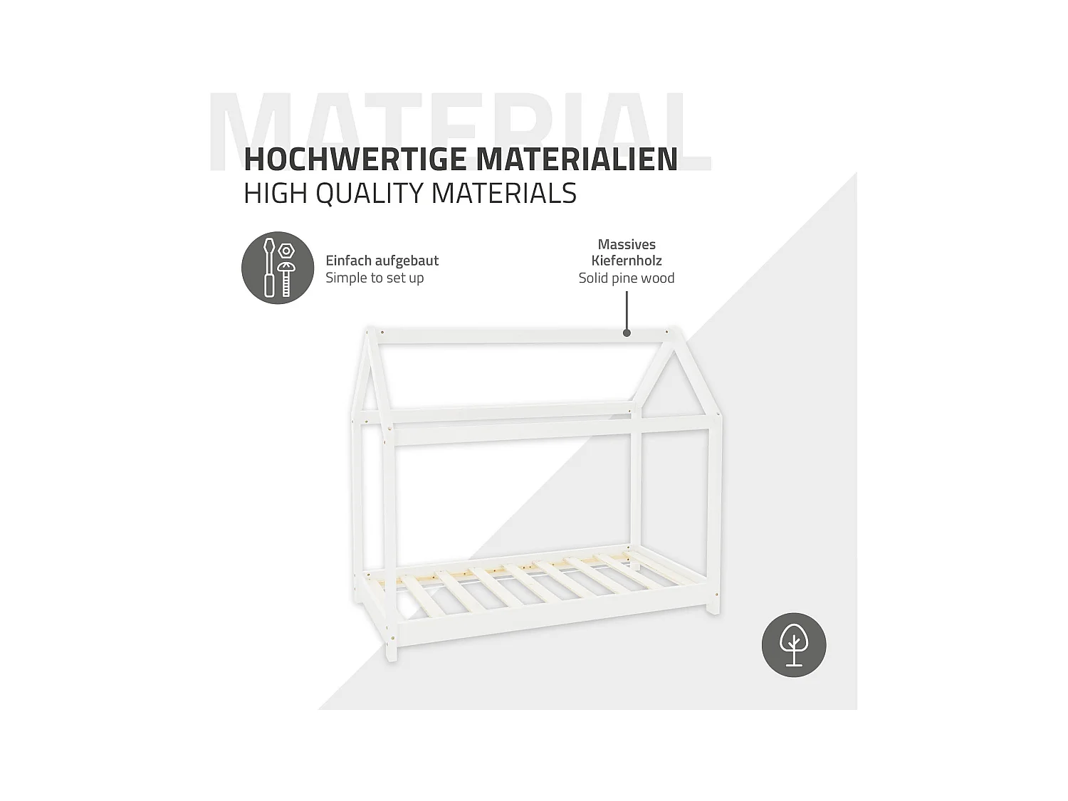 ML-Design Cama infantil 80x160cm color blanco con listones de madera de pino maciza mobiliario forma de casa tienda de campaña para niños