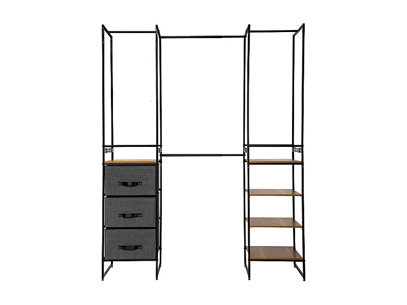 Camarim Modular Aberto Tissa Preto e Madeira 180x190 cm