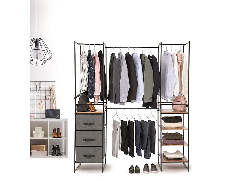 Vestidor Modular Abierto Tissa Negro y Madera 180x190 cm