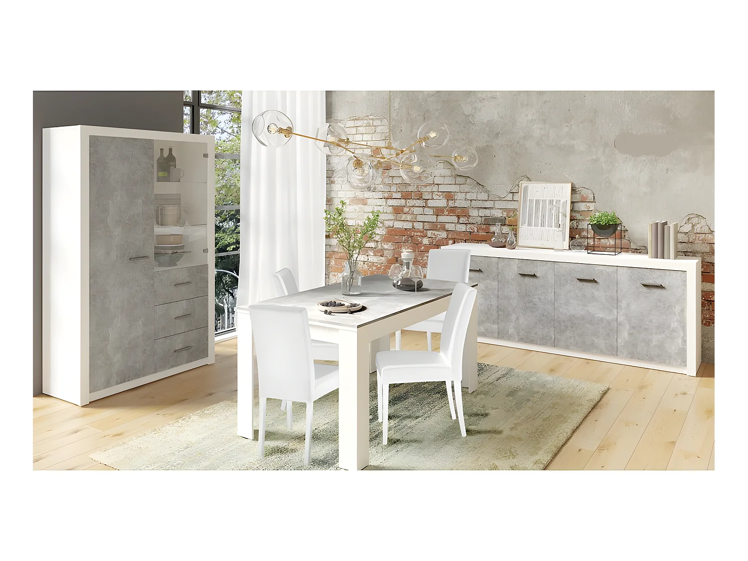 Bahut 4 portes blanc et gris béton Gent