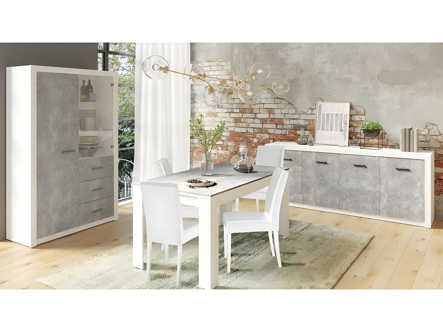 Bahut 4 portes blanc et gris béton Gent