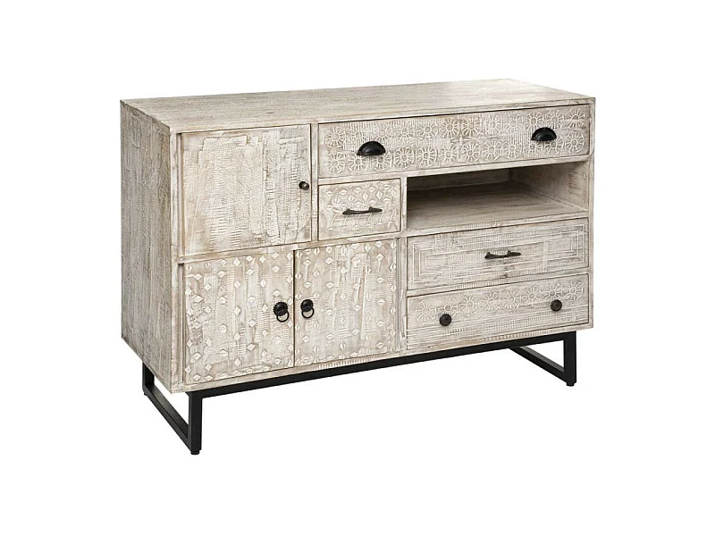 Buffet 3 Portes & 4 Tiroirs "Ajay" 115cm Naturel