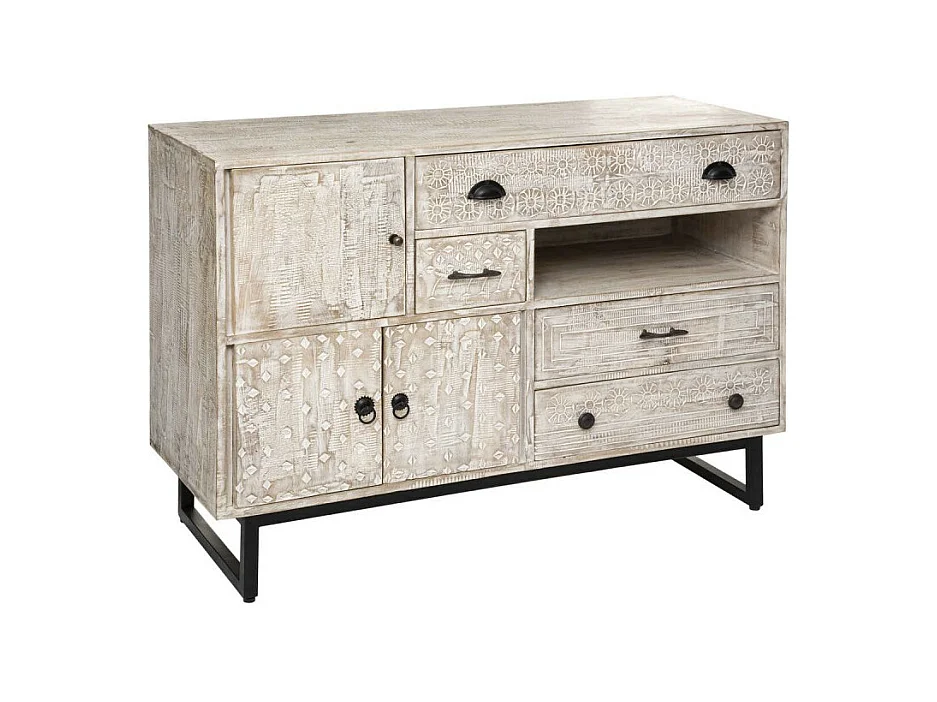 Buffet 3 Portes & 4 Tiroirs "Ajay" 115cm Naturel