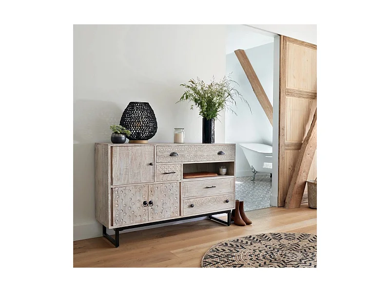 Buffet 3 Portes & 4 Tiroirs "Ajay" 115cm Naturel