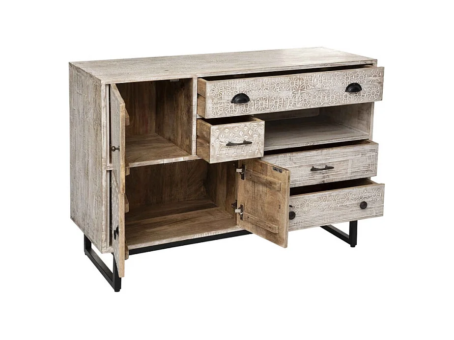 Buffet 3 Portes & 4 Tiroirs "Ajay" 115cm Naturel