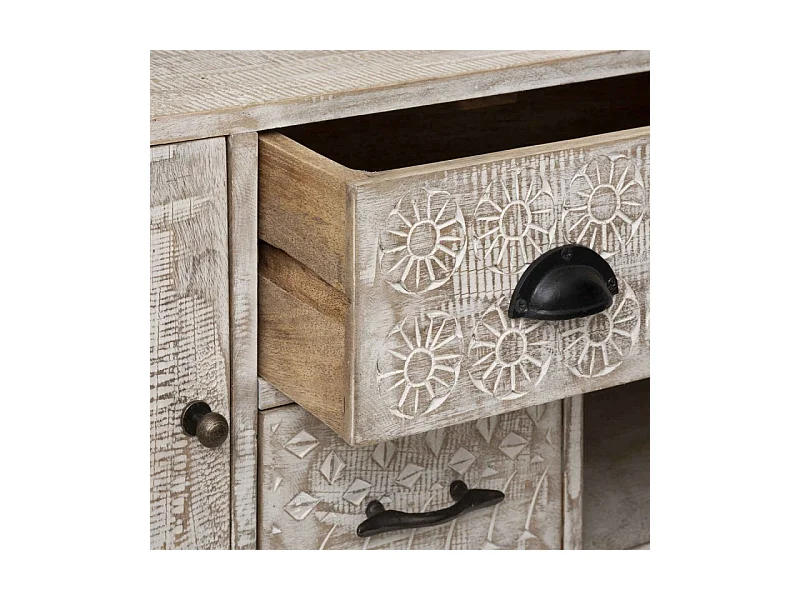 Buffet 3 Portes & 4 Tiroirs "Ajay" 115cm Naturel