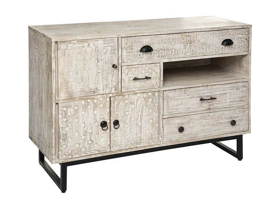 Buffet 3 Portes & 4 Tiroirs "Ajay" 115cm Naturel