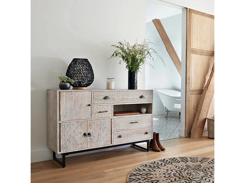 Buffet 3 Portes & 4 Tiroirs "Ajay" 115cm Naturel