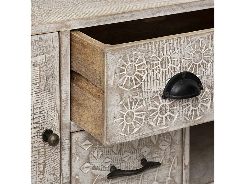 Buffet 3 Portes & 4 Tiroirs "Ajay" 115cm Naturel