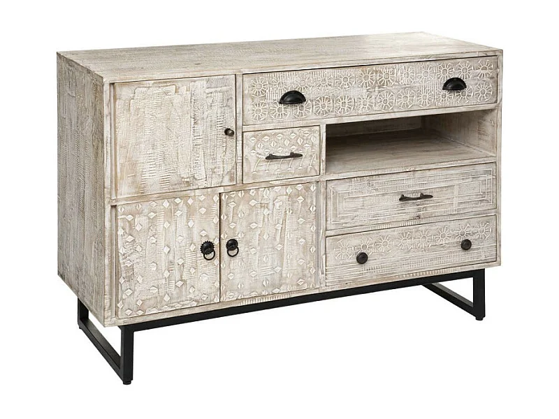 Buffet 3 Portes & 4 Tiroirs "Ajay" 115cm Naturel