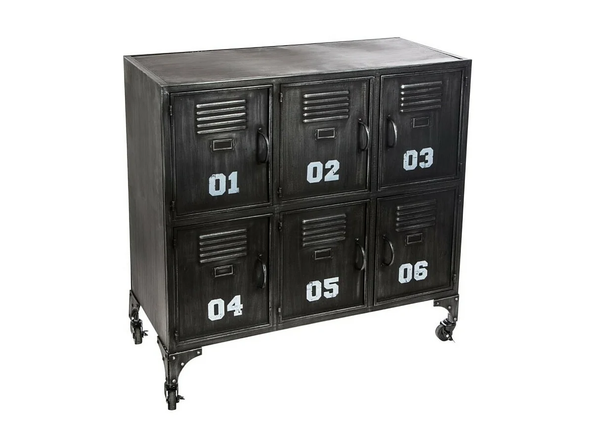 Commode Industrielle 6 Portes "Casiers" 90cm Noir