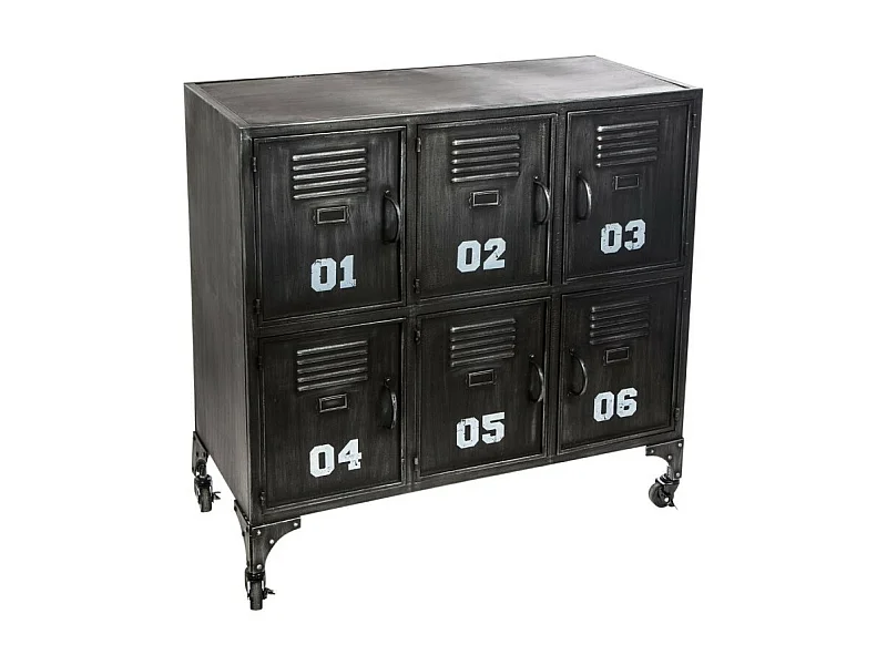 Commode Industrielle 6 Portes "Casiers" 90cm Noir