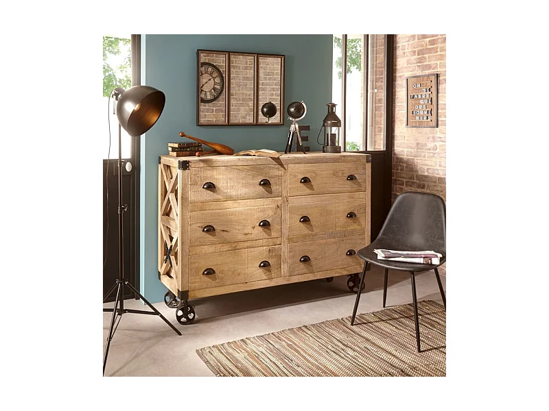 Buffet 6 Tiroirs en Bois "Cuba" 150cm Naturel