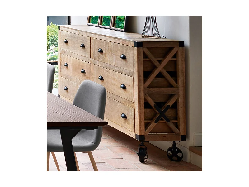 Buffet 6 Tiroirs en Bois "Cuba" 150cm Naturel