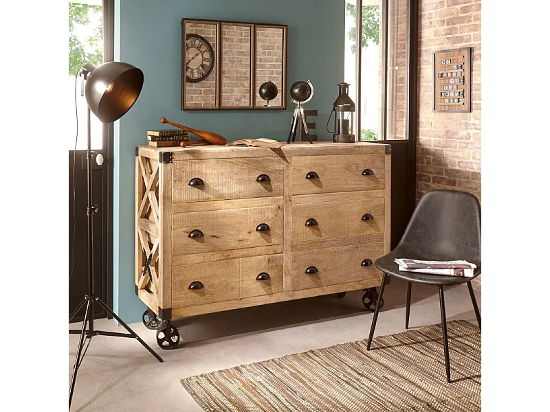 Buffet 6 Tiroirs en Bois "Cuba" 150cm Naturel