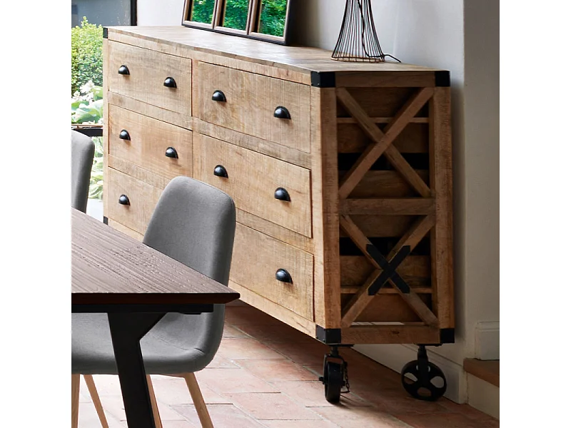 Buffet 6 Tiroirs en Bois "Cuba" 150cm Naturel