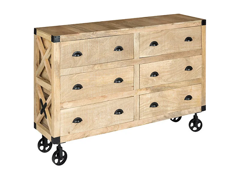 Buffet 6 Tiroirs en Bois "Cuba" 150cm Naturel