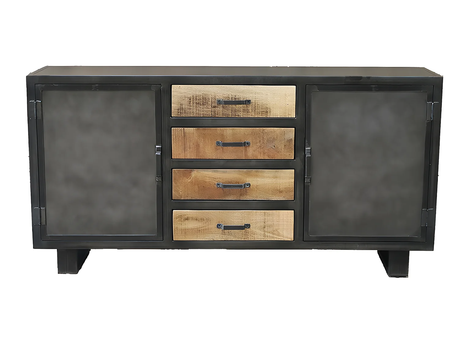 Buffet métal et bois Jodhpur 2 portes 4 tiroirs - Gris