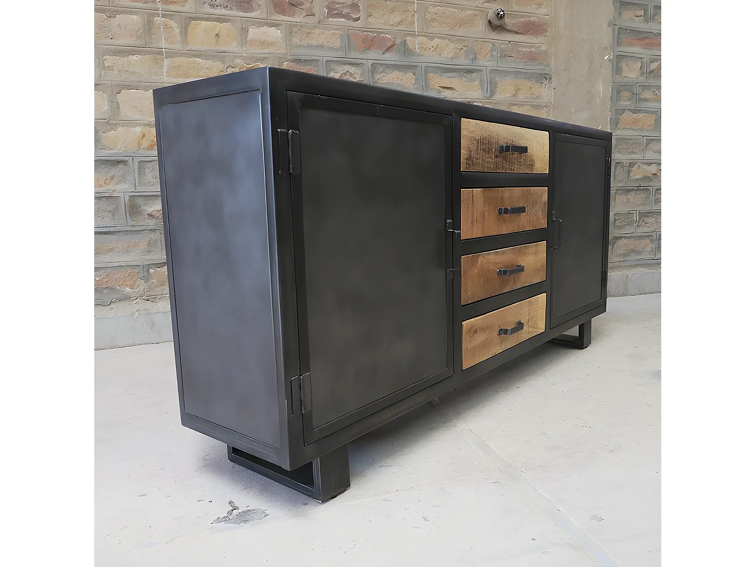 Buffet métal et bois Jodhpur 2 portes 4 tiroirs - Gris