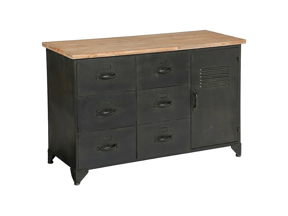 Commode 6 Tiroirs & 1 Porte "Torof" 108cm Noir