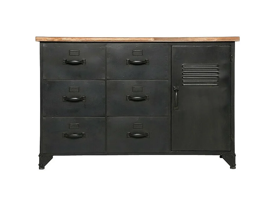 Commode 6 Tiroirs & 1 Porte "Torof" 108cm Noir