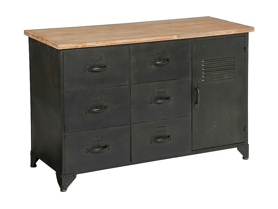Commode 6 Tiroirs & 1 Porte "Torof" 108cm Noir