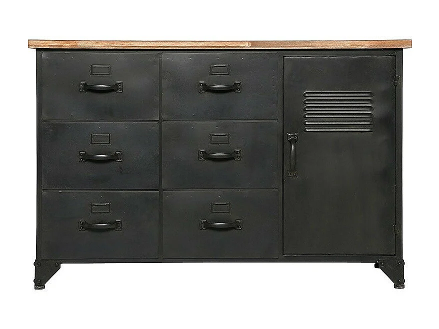 Commode 6 Tiroirs & 1 Porte "Torof" 108cm Noir