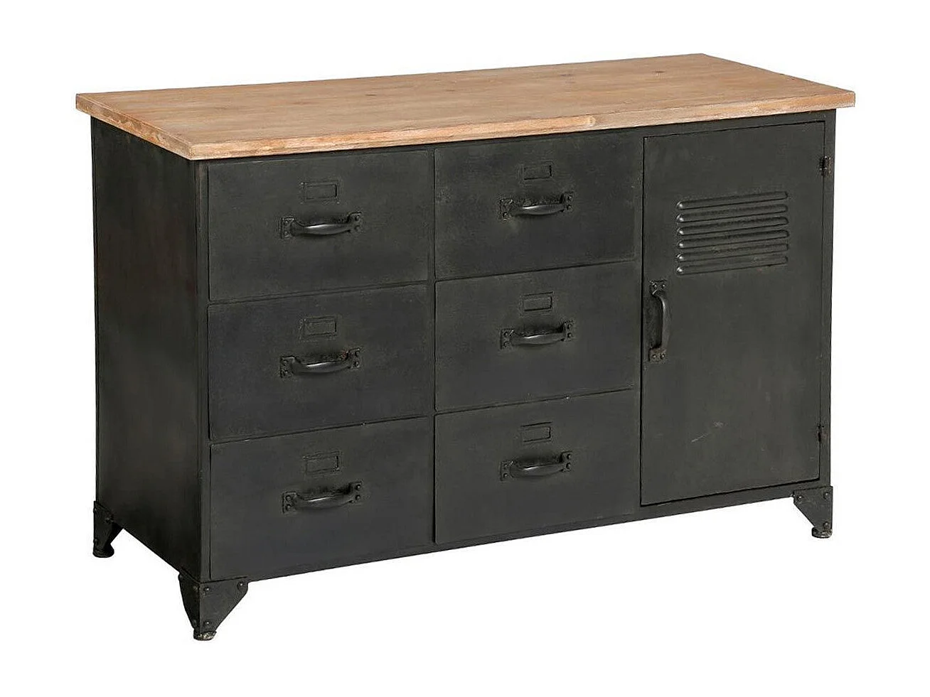 Commode 6 Tiroirs & 1 Porte "Torof" 108cm Noir