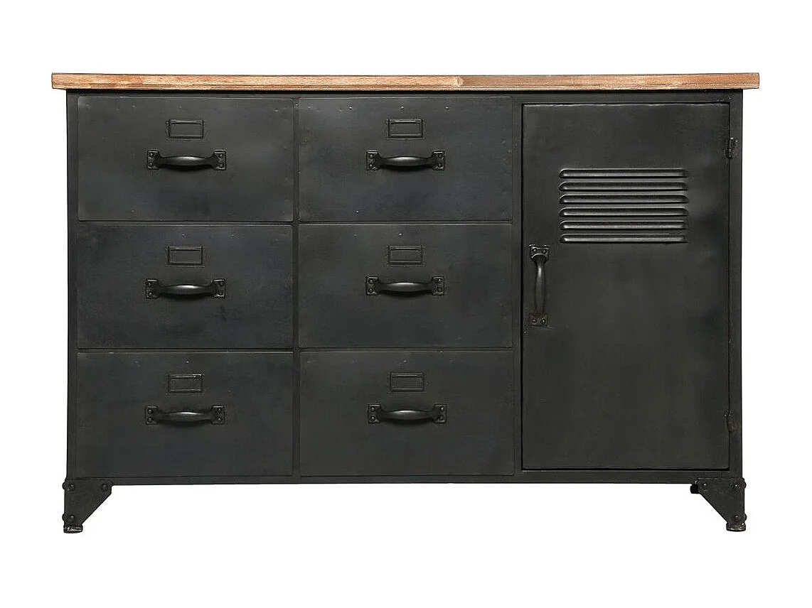 Commode 6 Tiroirs & 1 Porte "Torof" 108cm Noir