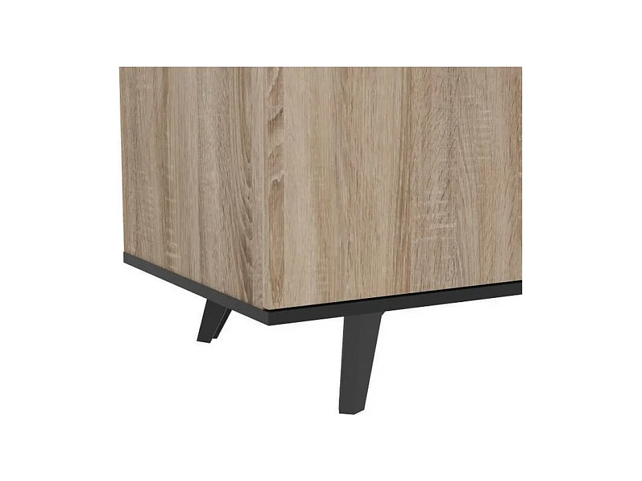 Zeitgenössisches niedriges Sideboard aus gebürsteter Eiche und mattschwarz, 161 cm