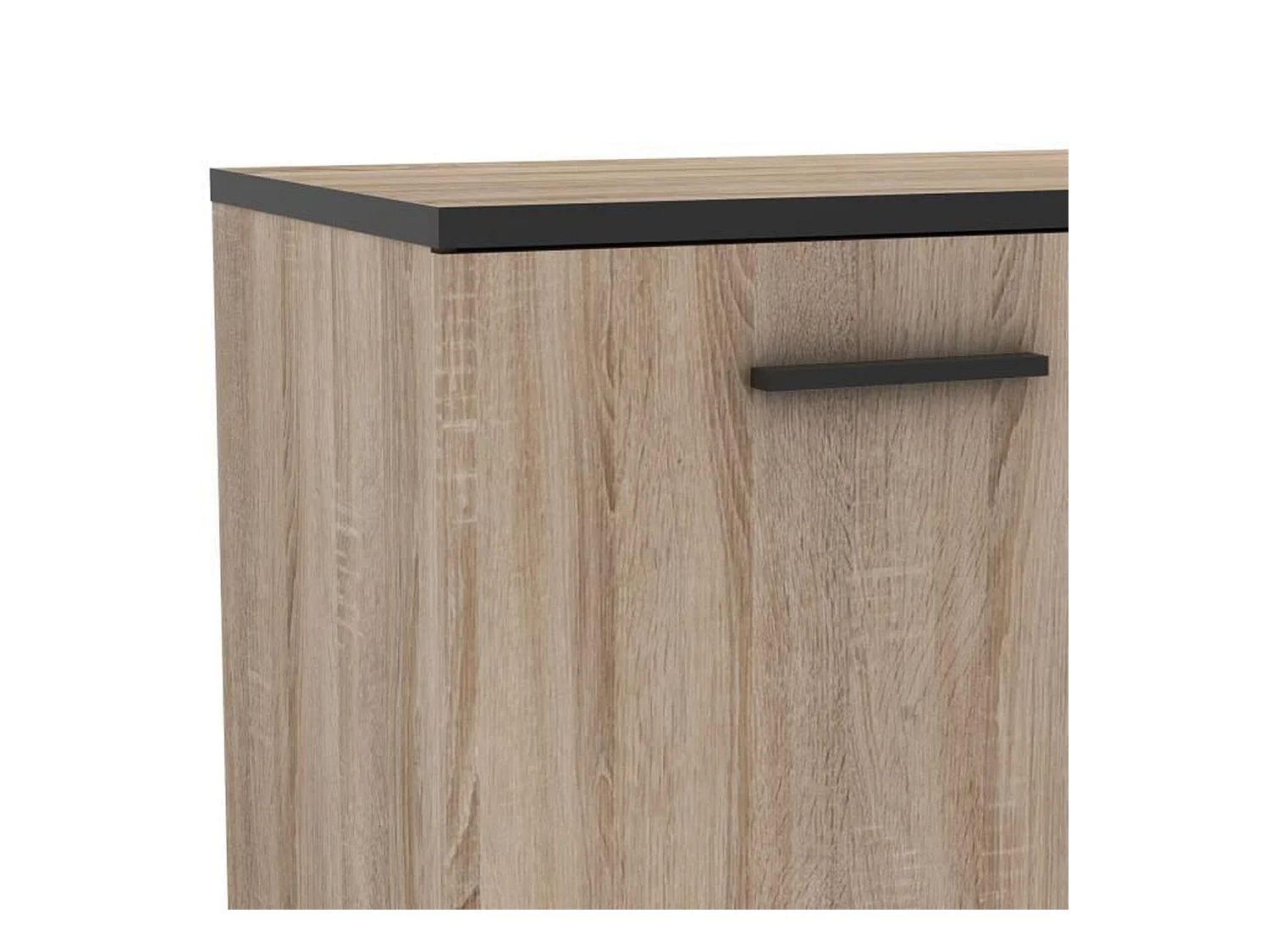 Zeitgenössisches niedriges Sideboard aus gebürsteter Eiche und mattschwarz, 161 cm