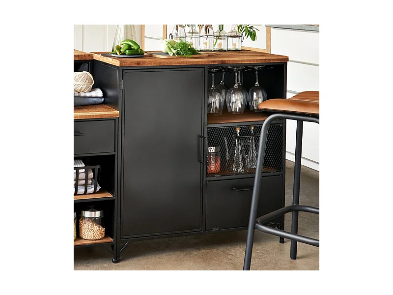 Buffet 1 Porte & 2 Tiroirs "Cierna" 85cm Noir