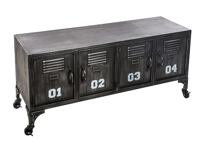 Meuble Bas Industrielle 4 Portes "Casiers" 119cm Noir