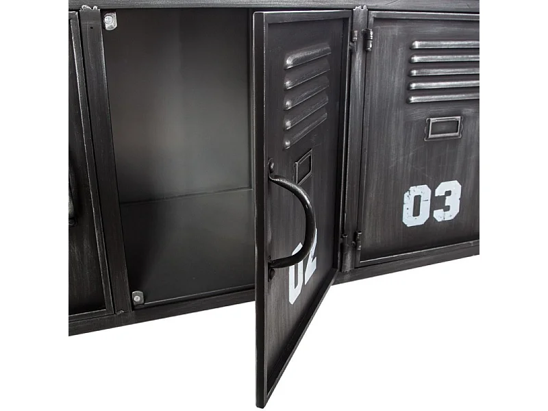 Meuble Bas Industrielle 4 Portes "Casiers" 119cm Noir