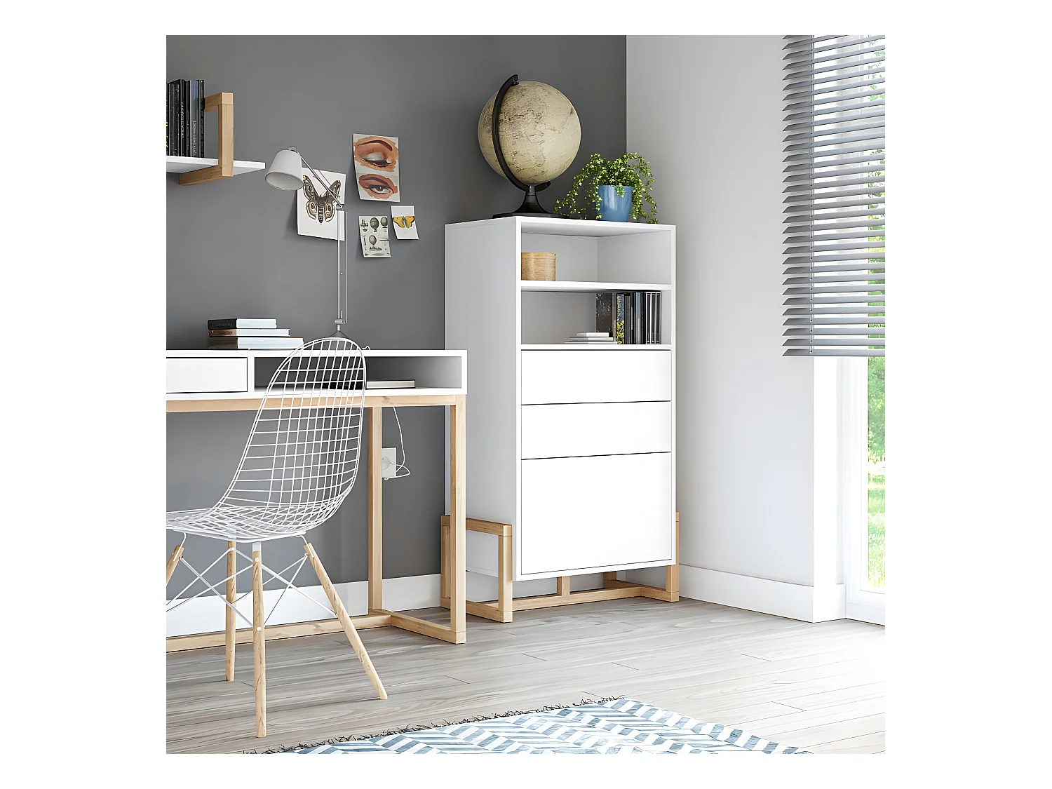 Buffet haut 2 tiroirs 1 porte Oslo blanc