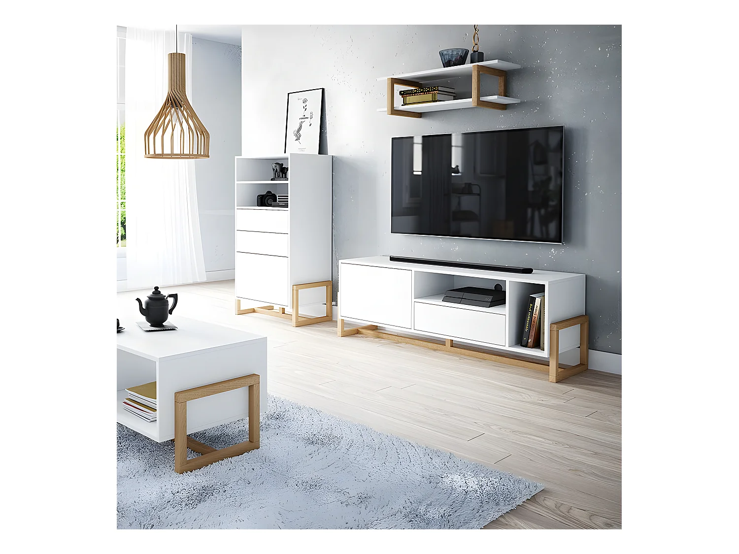 Buffet haut 2 tiroirs 1 porte Oslo blanc