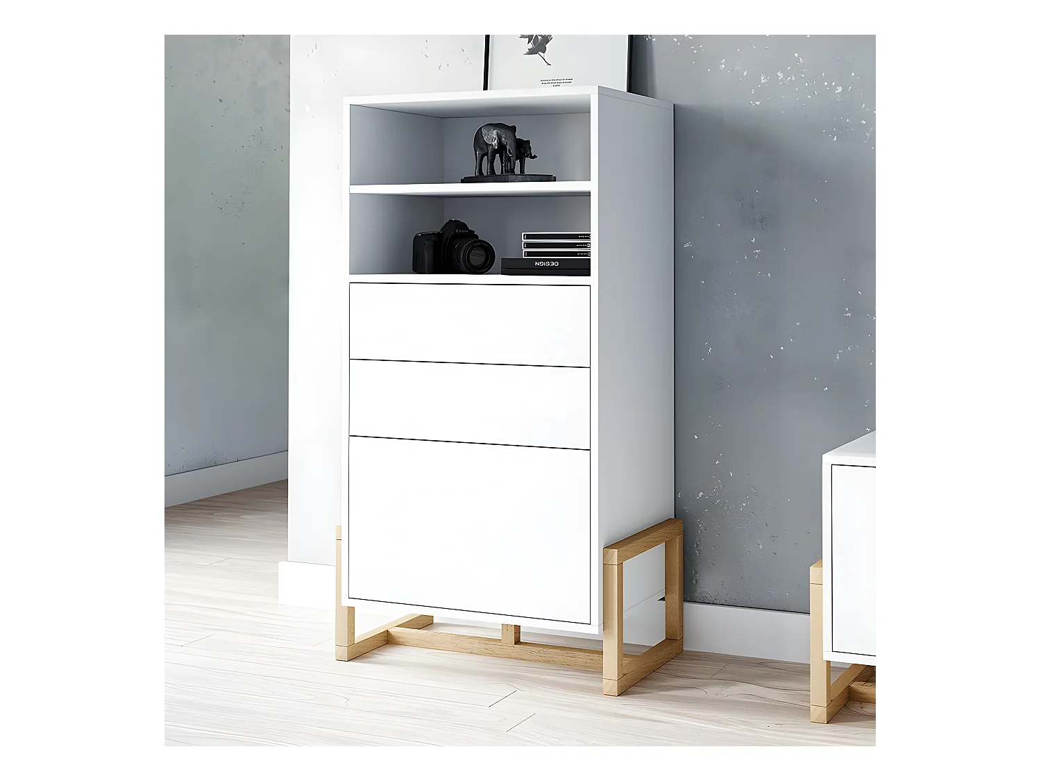 Buffet haut 2 tiroirs 1 porte Oslo blanc