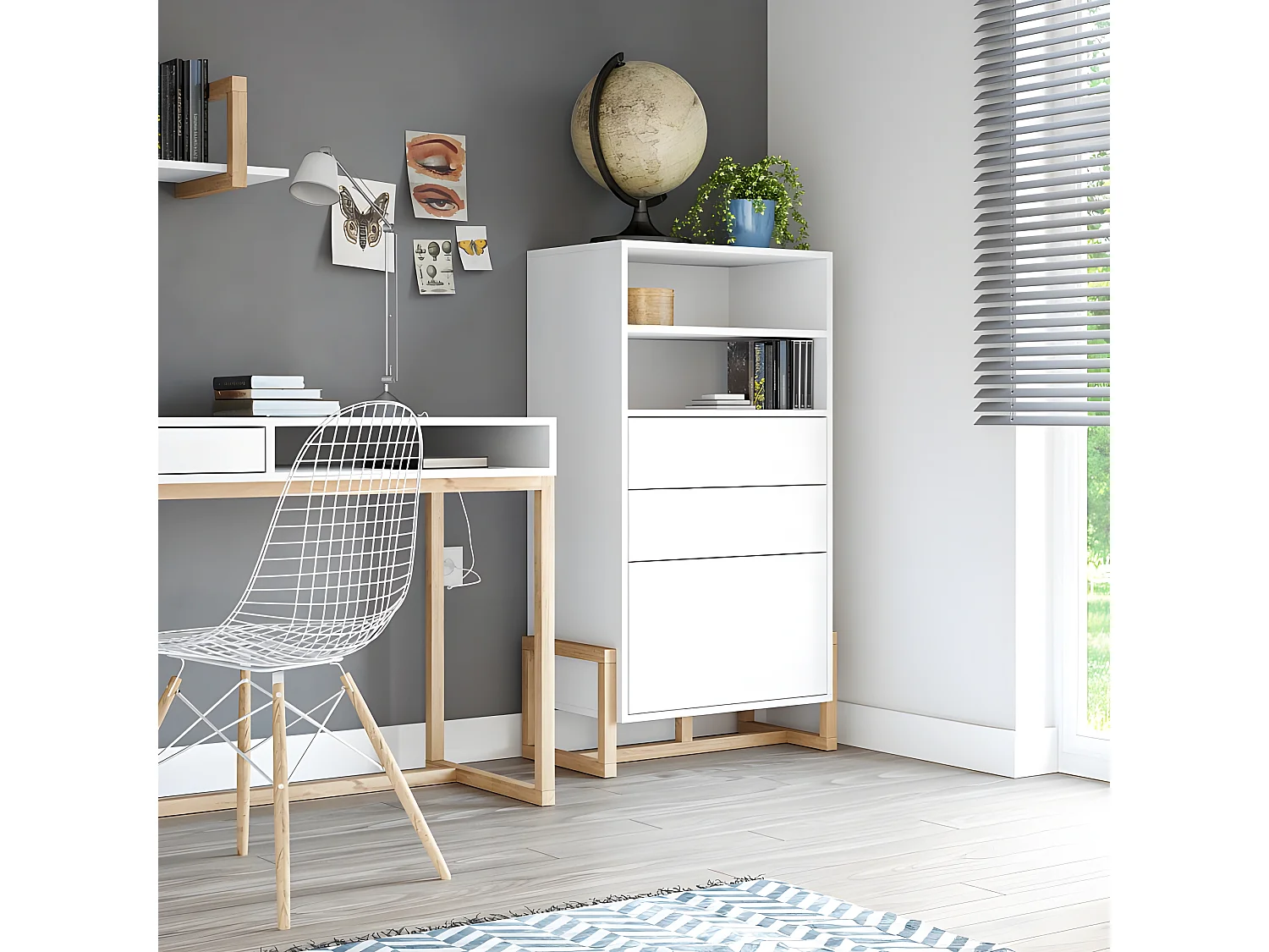 Buffet haut 2 tiroirs 1 porte Oslo blanc