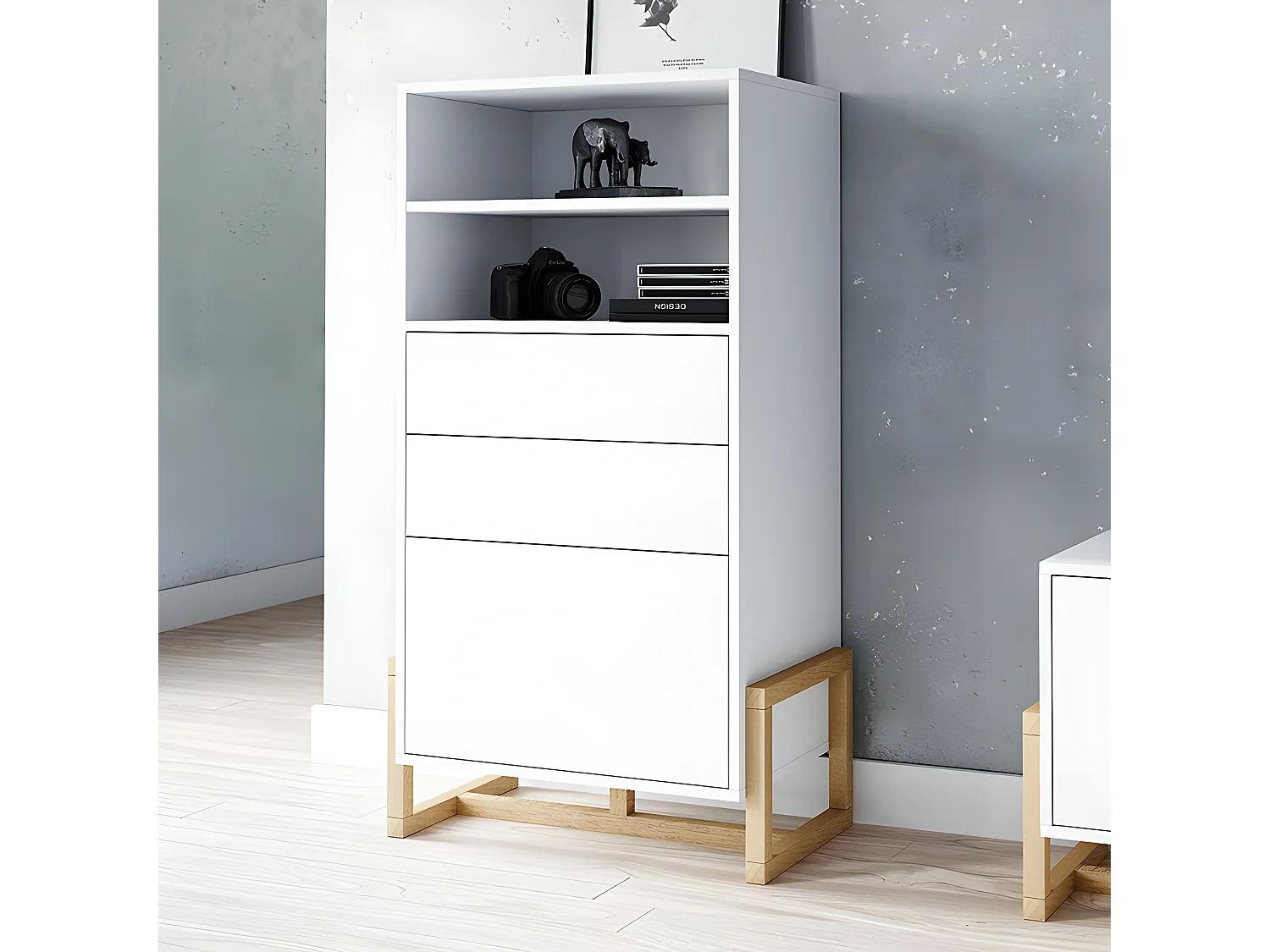Buffet haut 2 tiroirs 1 porte Oslo blanc