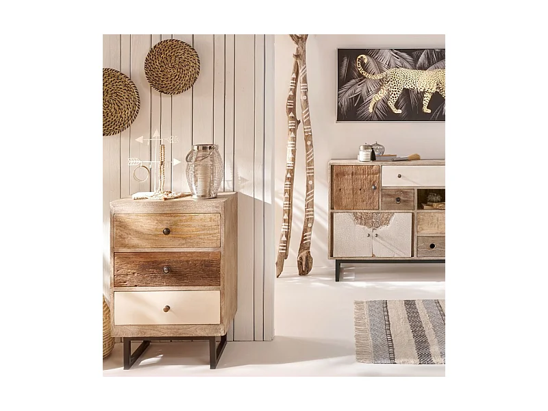 Buffet 4 Tiroirs et 3 Portes "Koval" 115cm Naturel