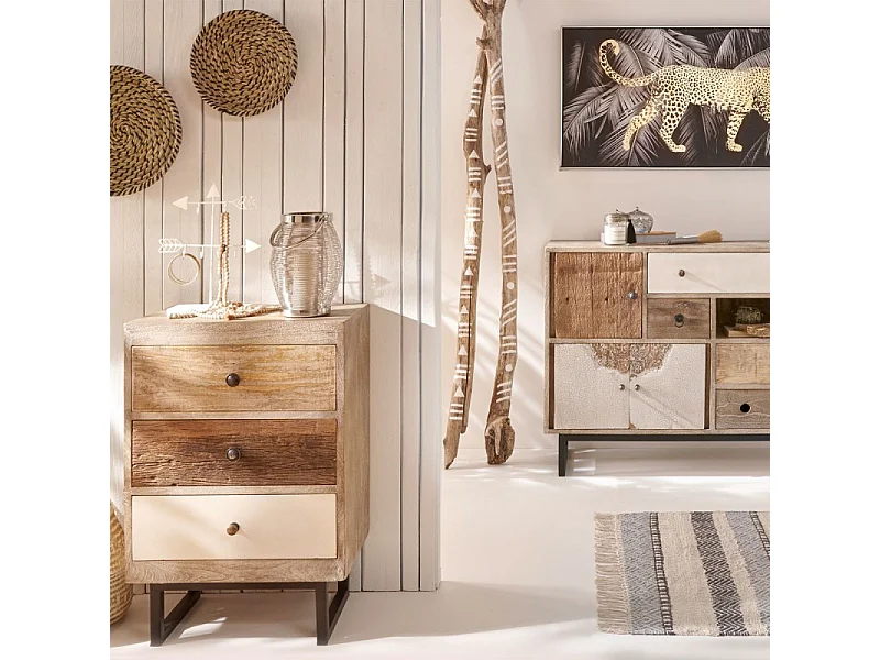 Buffet 4 Tiroirs et 3 Portes "Koval" 115cm Naturel