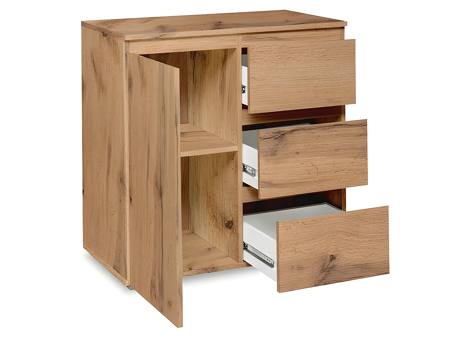 Meuble de rangement 1 porte 3 tiroirs naturel