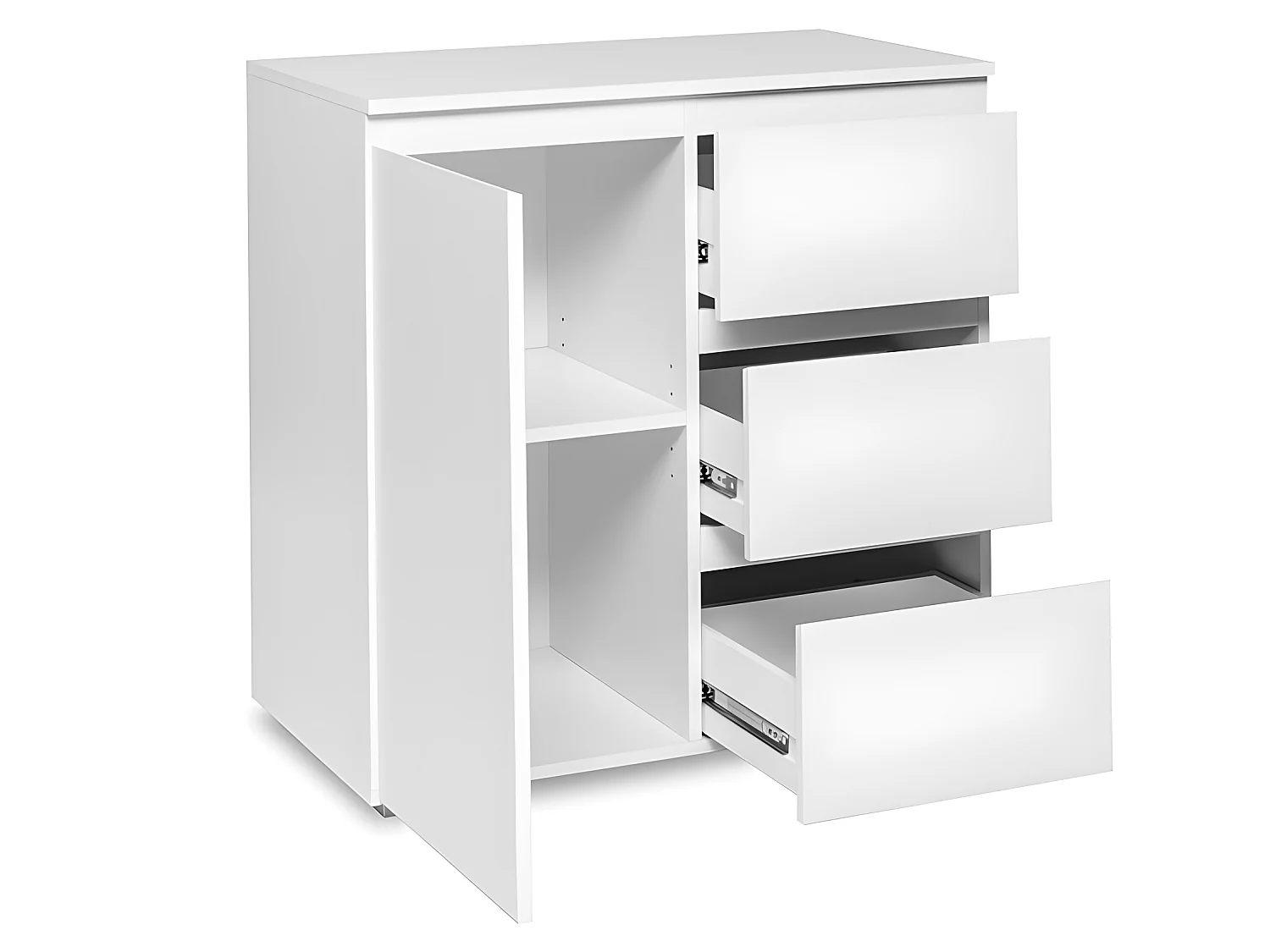 Meuble de rangement 1 porte 3 tiroirs blanc