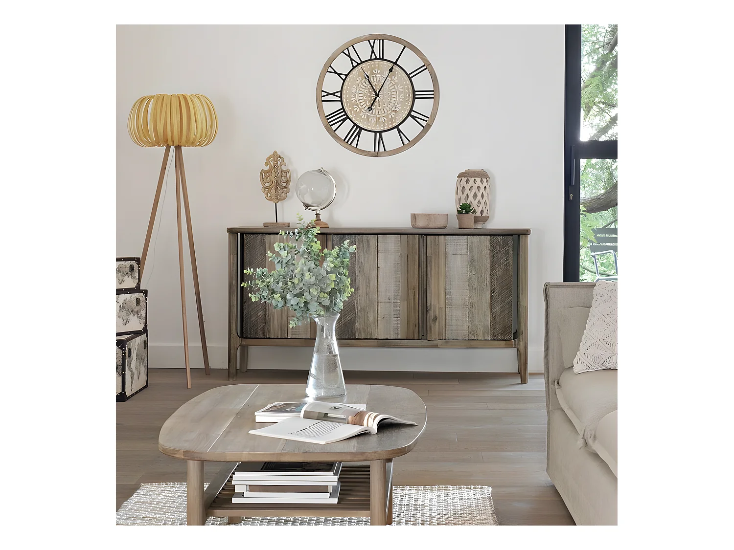 Buffet 3 Portes en Bois "Banila" 160cm Naturel