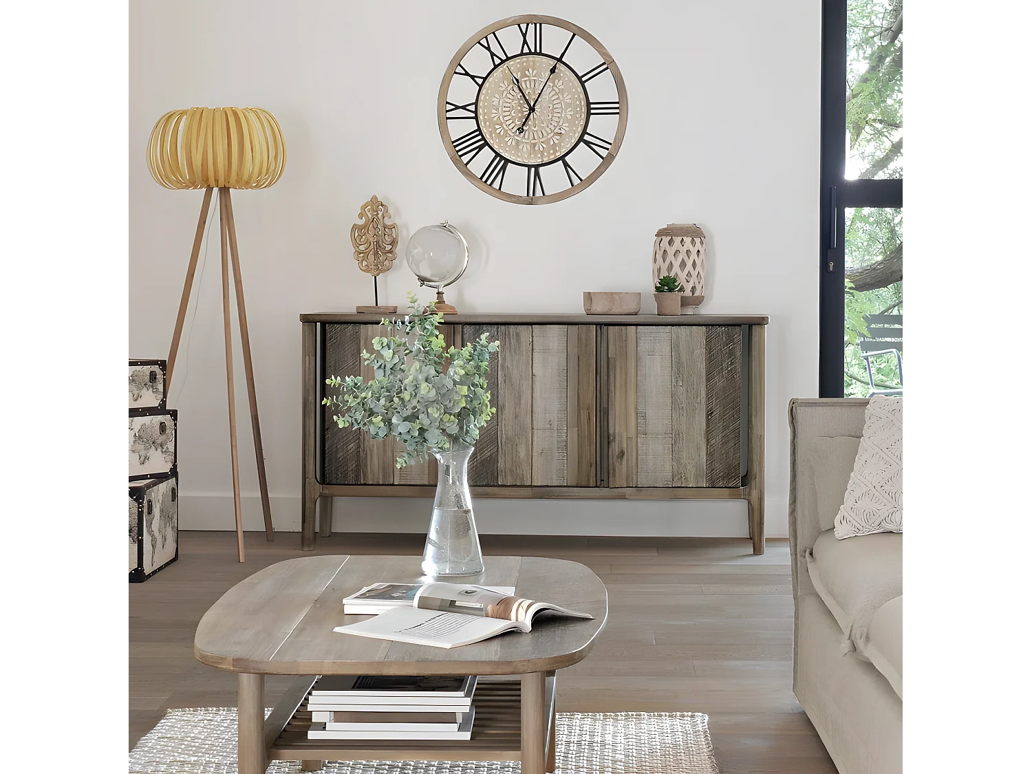 Buffet 3 Portes en Bois "Banila" 160cm Naturel