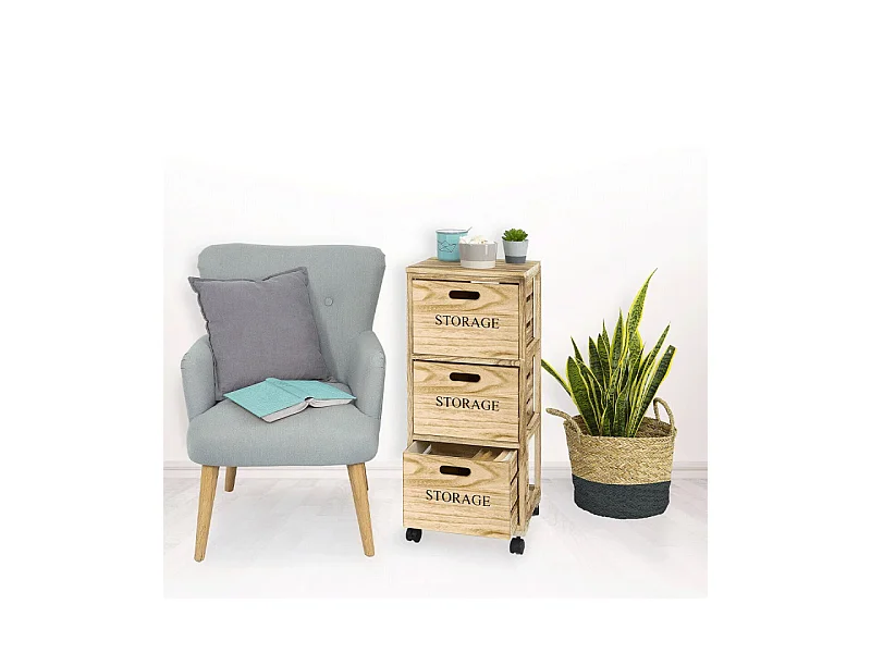 Meuble de Rangement "3 Tiroirs" 82cm Naturel