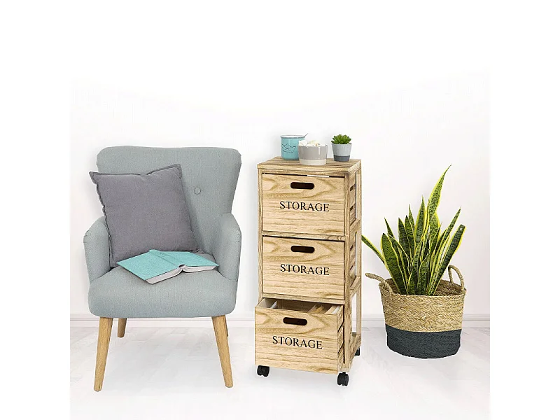 Meuble de Rangement "3 Tiroirs" 82cm Naturel