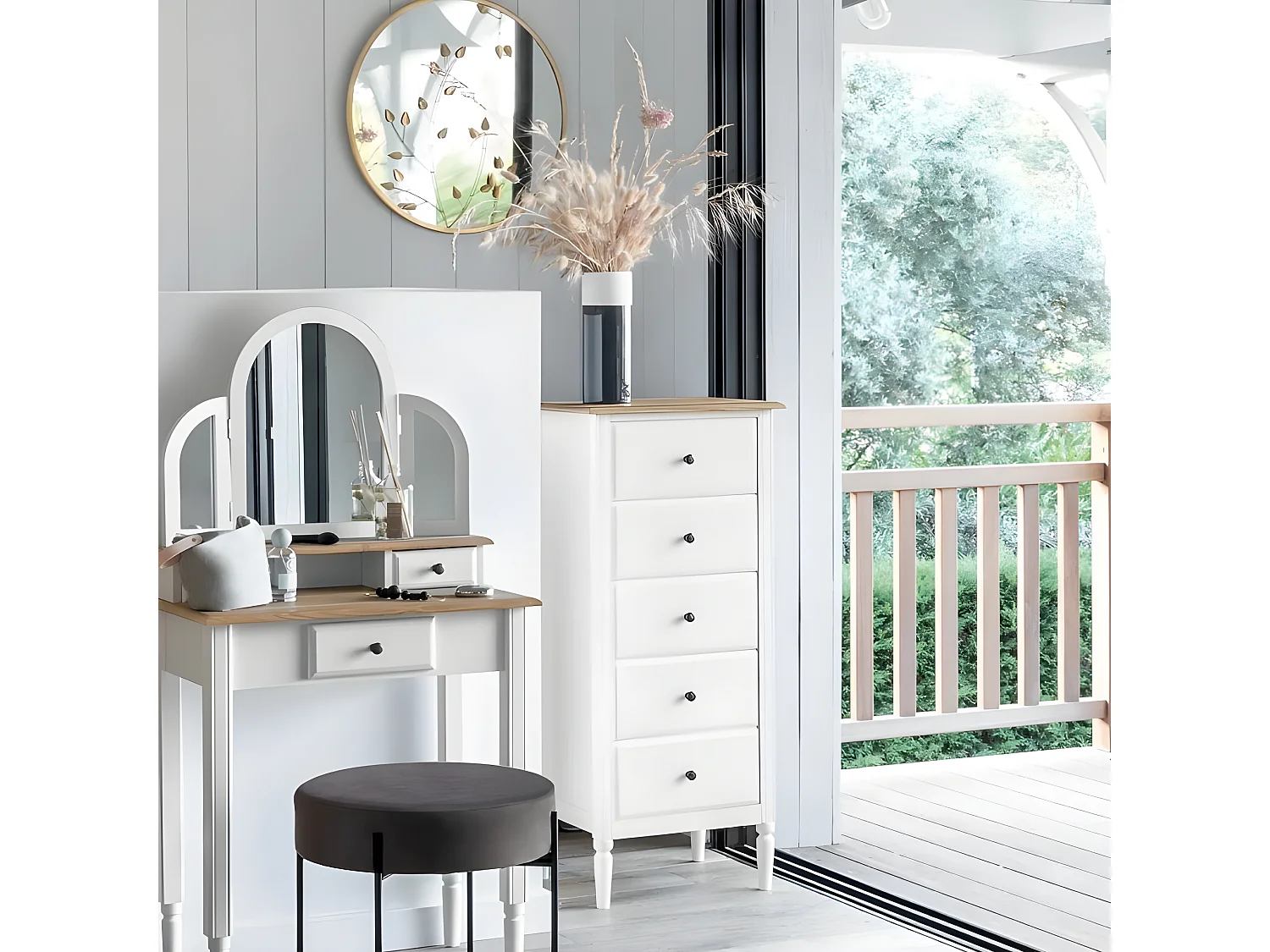 Chiffonnier 5 Tiroirs en Bois "Solen" 108cm Blanc